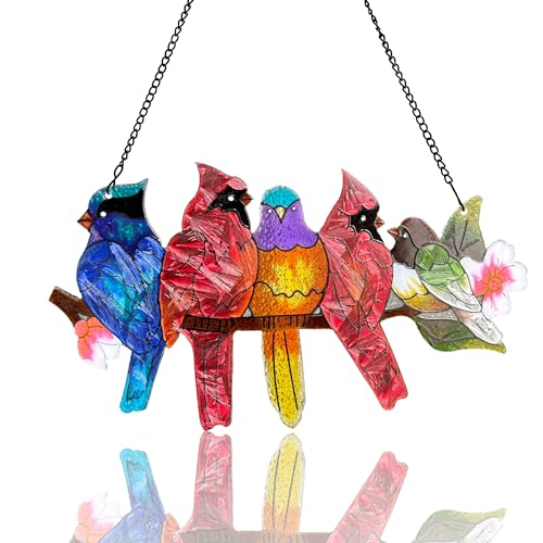 Cardinal Stained Glass Window Hanging Suncatcher - 12.8x16.9 in, Bird Lover Gift by DASTOLL