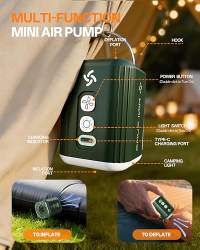 Rechargeable Mini Air Pump for Inflatables with Camping Light