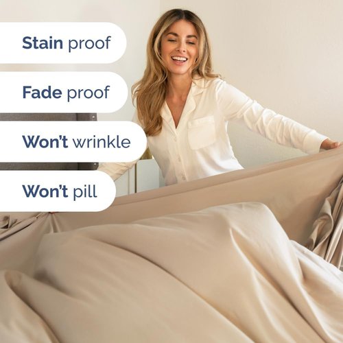 Flex Top Split Head King Sheet Set - Comfy Cooling Bed Sheets | Ultra-Soft Hotel Luxury Bedding - Deep Pockets - Oeko-Tex Certified - Cream