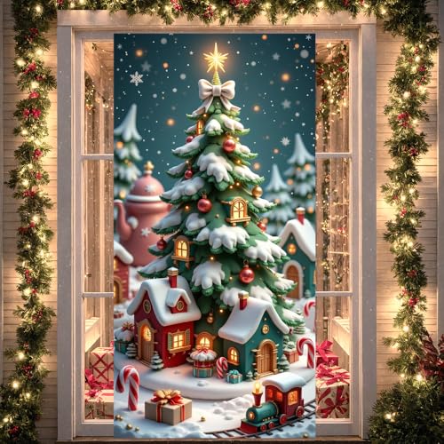 Christmas Door Cover Decorations Xmas Tree Banner Indoor Outdoor Holiday Decor