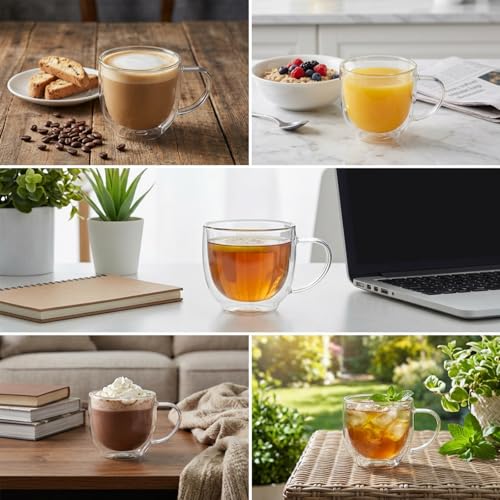 SCJHMY 6oz Double Wall Glass Coffee Mugs Set of 2 - Insulated Espresso Cups