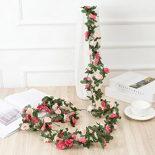 Artificial Rose Flower Garland - 2 Pcs 16.4 Ft Pink Floral Vines