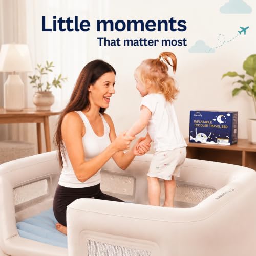 Inflatable Toddler Travel Bed with Bumpers and Electric Pump - 28x52 Inch