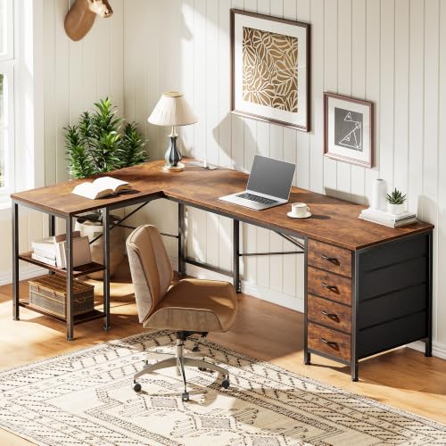 55-Inch L-Shaped Computer Desk with Drawers, Power Outlets and USB-C Port