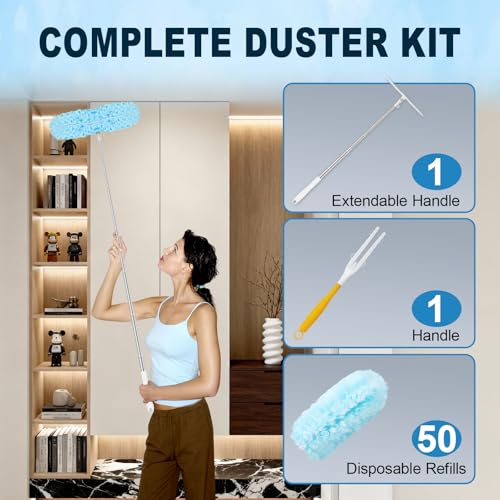 Heavy Duty Microfiber Duster Kit with 50 Refills & Extendable Handle