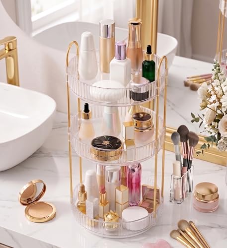 Aveniee Pearl White 3-Tier Rotating Makeup Organizer for Vanity & Bathroom