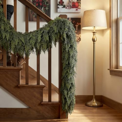 9ft Artificial Cedar Garland for Christmas Decor - Lush, Real Touch Greenery, 2-Pack