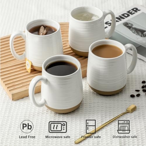 HASENSE White 4-Pack 15oz Ceramic Coffee Mugs with Handle, Two-Tone Design, Large Microwave & Dishwasher Safe, Housewarming Gift