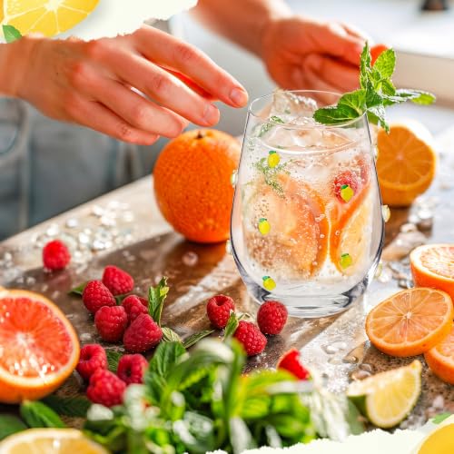 20 oz Lemon Print Stemless Glass Cup for Juice, Iced Coffee and Cocktails