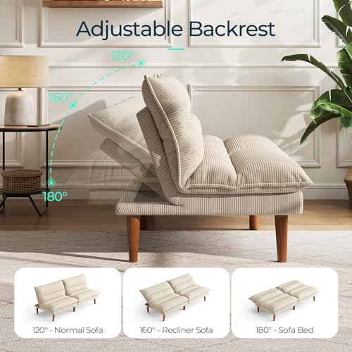 71-Inch Corduroy Convertible Futon Sofa Bed with Adjustable Backrest