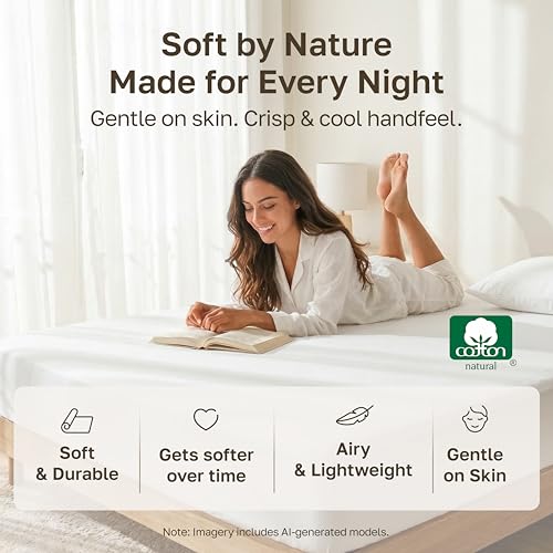 100% Cotton Sateen Queen Fitted Sheet - 14" Deep Pocket, Bright White