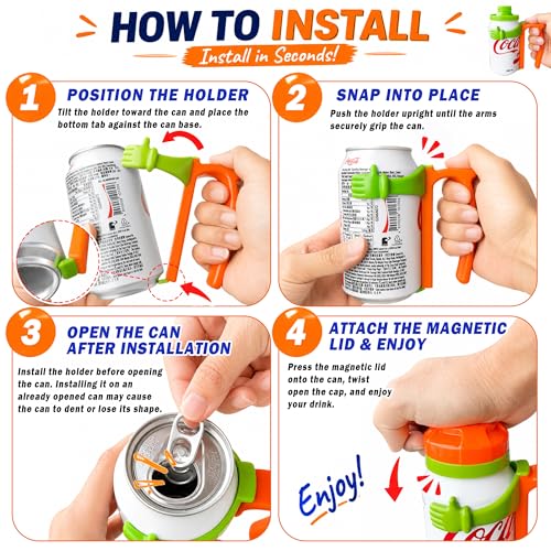12oz Soda Can Lids and Insulated Holders with Handles - 4 Piece Set