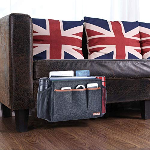 Large Felt Bedside Caddy Organizer with 8 Pockets for Bed and Sofa