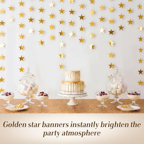 Golden Star Garland Banner - 104ft Glitter Hanging Decorations for Parties
