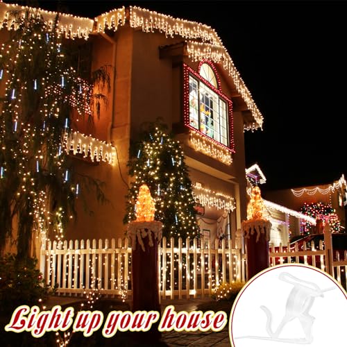 Geetery 100 Pcs Clear Christmas Light Gutter Clips - Reusable Light Mounting Clips