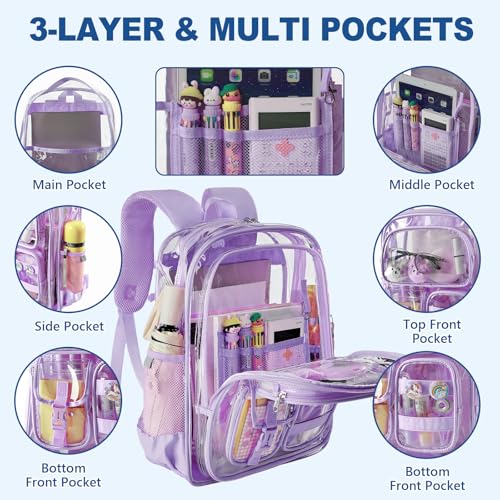 Heavy Duty Clear Backpack with Pencil Case - Transparent PVC Bookbag