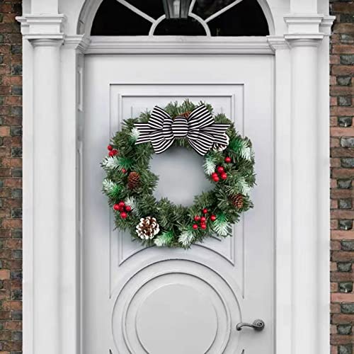 Black and White Striped Christmas Burlap Bows for Wreaths & Trees (2 Pack)