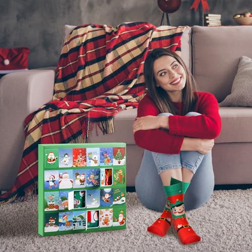 Suhine Knitted 24-Pair Christmas Sock Advent Calendar for Adults & Kids