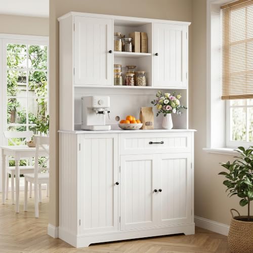 Gizoon White Tall Kitchen Storage Cabinet with Door & Shelves - Modern Kitchen Organizer