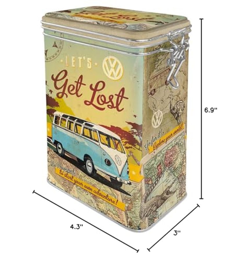 Nostalgic-Art Retro coffee tin box, 44 oz, VW Bulli – Let's Get Lost – VW Bus Gift idea, Official License Product (OLP), metal clip top can, vintage design