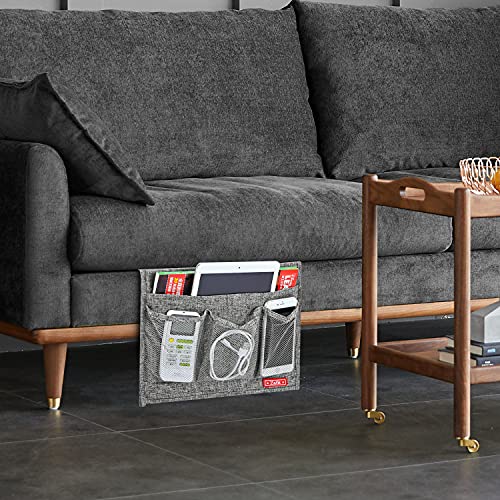 Linen Bedside Caddy Storage Organizer with 4 Pockets - Classic Grey