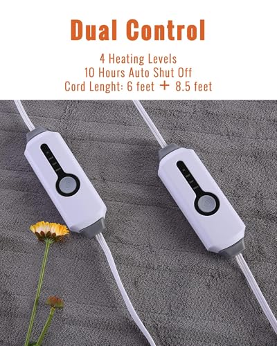 Electric Mattress Pad Queen Size - Dual Control, 4 Heating Levels