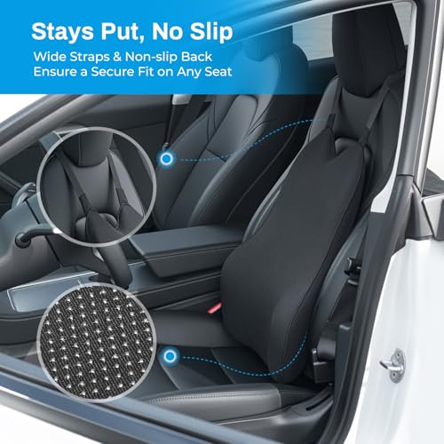 Lumbar Support Pillow for Car - Memory Foam Back Relief with Adjustable Straps