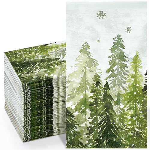 Christmas Disposable Paper Napkins 3-Ply Watercolor Cedar Snowflake 100 pcs