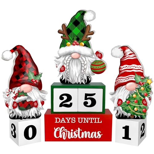 Christmas Advent Calendar 2025 Countdown to Christmas -30 Days Gnomes Classic Rustic Wood Sign Table Decor Holiday Home Decoration (01)