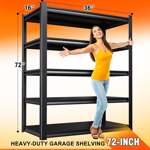 Heavy Duty 5-Tier Steel Garage Shelving Unit 72"H x 35"W Adjustable Storage Rack