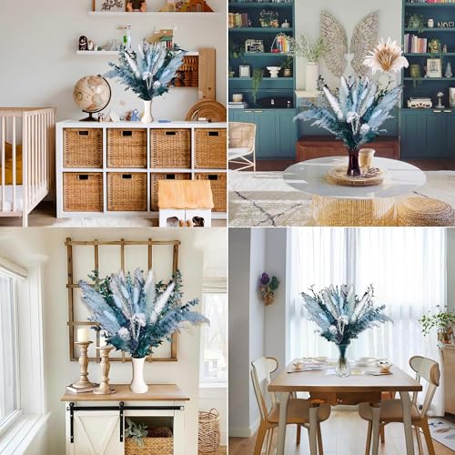 17-Inch Dusty Blue Dried Pampas Grass Bouquet for Boho Home Decor