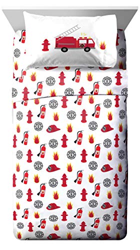 Jay Franco Fire Truck Twin Comforter Set 5 Piece Kids Bedding - Soft Microfiber
