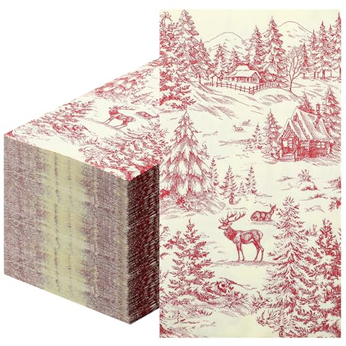 100 Pcs Christmas Red Toile Napkins Disposable Guest Hand Towels
