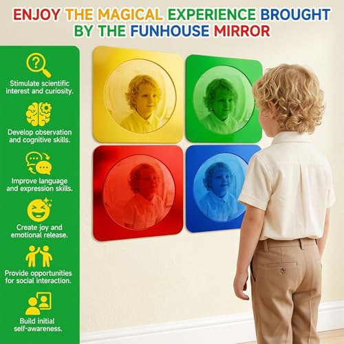 4-Piece Sensory Bubble Mirror Set - 10x10 Shatterproof Acrylic Wall Mirrors