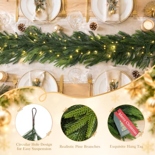 9ft Pre-Lit Norfolk Pine Christmas Garland with 70 LED Lights - Real Touch