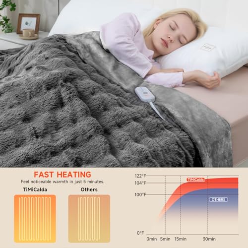 Electric Heated Blanket Queen Size - Soft Cozy Bubble Design, 5 Heat Levels & Auto-Off