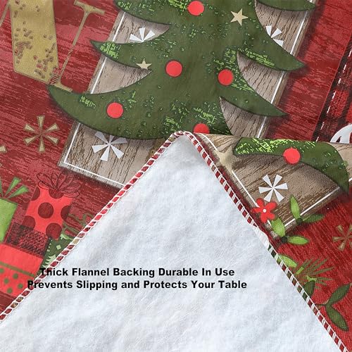 84x60 Inch Red Sleigh Bells Christmas Tablecloth - Festive Vinyl Holiday Cover