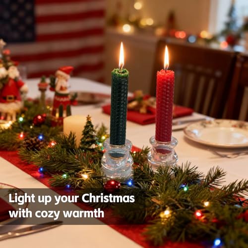 Kissingfish Red & Green Beeswax Taper Candles, 14 Pack, 5", 2-Hour Dripless Christmas