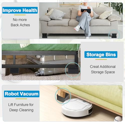 Heavy Duty Adjustable Bed Risers - Stackable Furniture Riser (4 Pack, Black)