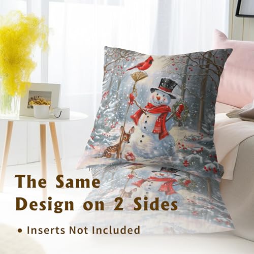 Giwawa Snowman & Red Bird 18x18 Throw Pillow Covers Set of 2 – Winter Cushion Covers