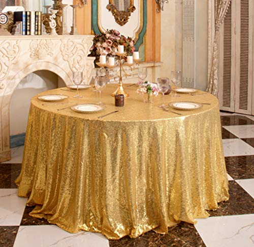 SquarePie Gold Round Sequin Tablecloth 132 Inch Wedding Party Decor