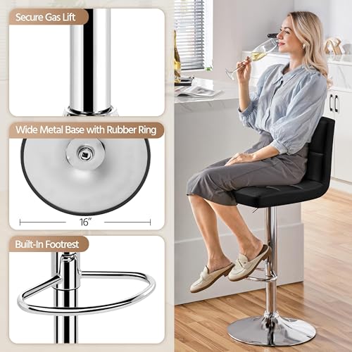 Adjustable Swivel Bar Stools Set of 4, Faux Leather Counter Height Chairs