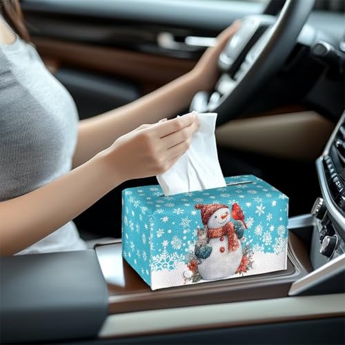 Snowman Cardinal Bird Snowman Tissue Box Cover - PU Leather Rectangular 10x5x5