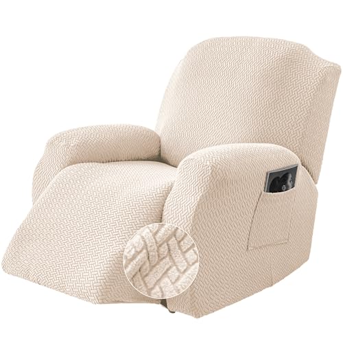 Stretch Recliner Chair Cover - Soft Velvet Slipcover for 1 Seat, Beige