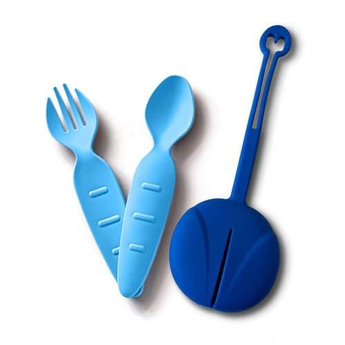 Little Things Kids Utensil Set with Case – BPA-Free Fork & Spoon – Reusable, Dishwasher Safe Travel Cutlery for School, Lunchboxes, Daycare & On-the-Go (Blue)