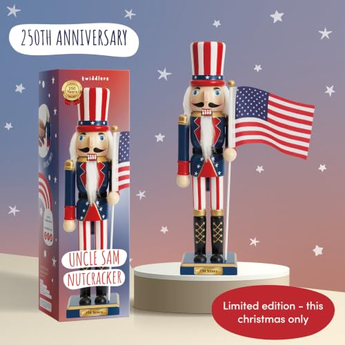 THE TWIDDLERS 250th Anniversary USA Nutcracker 12in Uncle Sam - American Flag Decorative Christmas Ornament