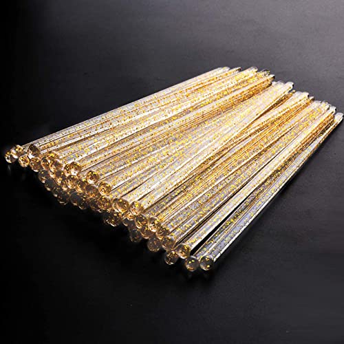 Crystal Cocktail Stirrer Sticks 100 Pack - Disposable Plastic Drink Mixers with Gold Glitter Top