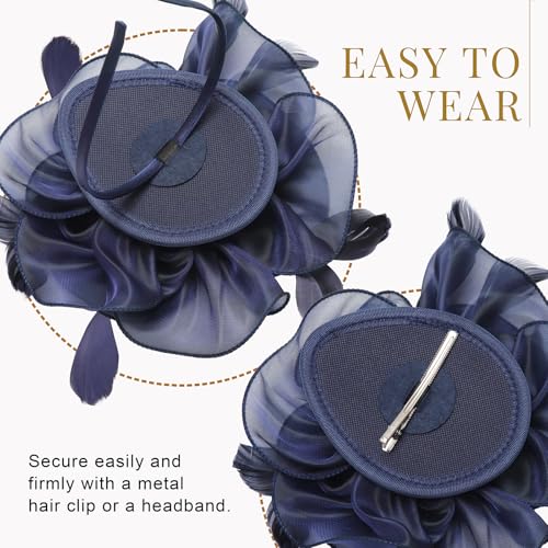 Fascinator Hat with Feathers and Ribbons for Tea Party Headband and Clip
