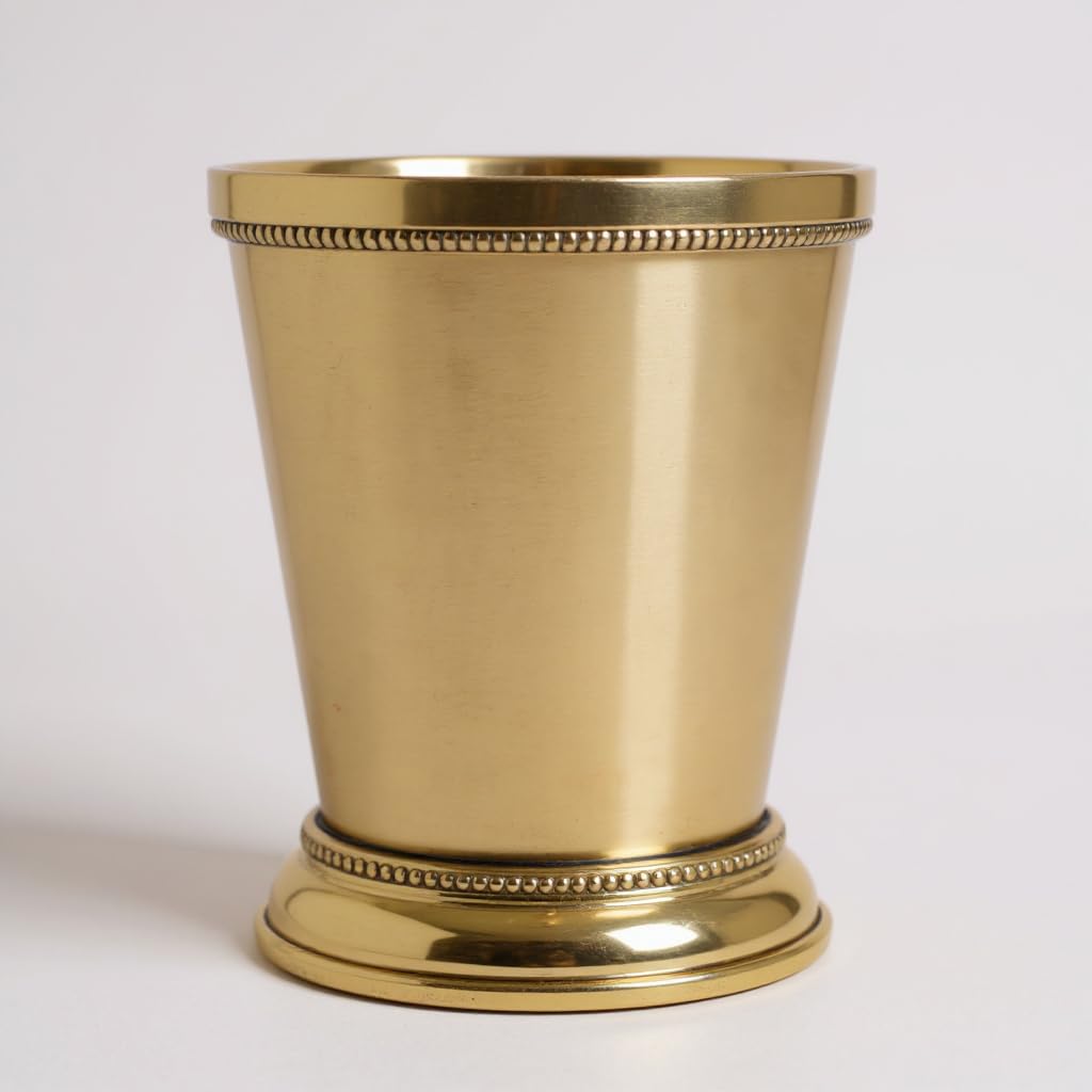 Wonderlist Handicrafts Designer Brass Mint Julep Cup Goblet Tumbler Capacity 12 Ounce Each Gold Julep Cup (Plain)