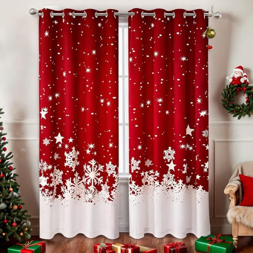CAROMIO Christmas Velvet Curtains 2 Panels Set 52W x 84L Red Snowflake, Living Room
